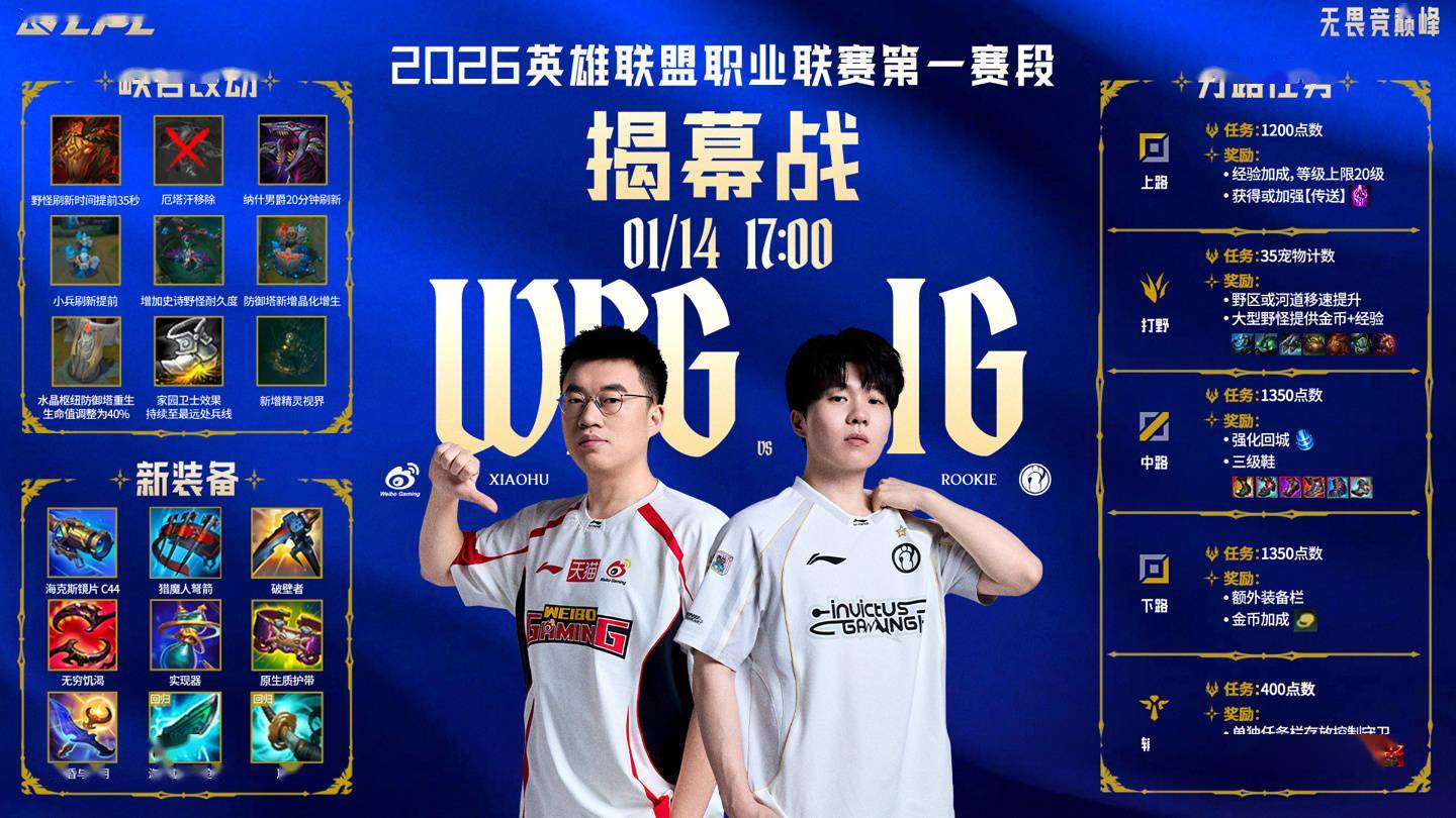 《英雄联盟》LPL重燃战火，今日17:00首场WBG vs IG